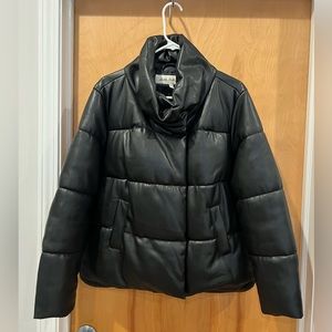 Black Vegan Leather Puffer Coat Size Medium
